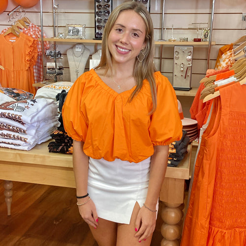 Orange Crop V-Neck Puff Top