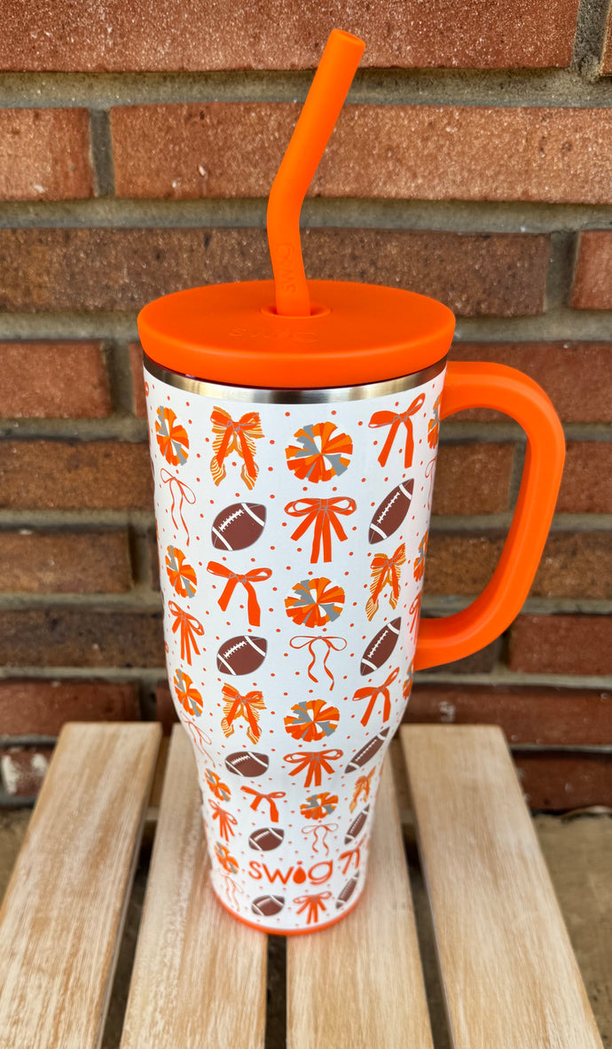 We’ve Got Spirit Bows Pom Pom Football Orange Mega Mug 40oz w/ Handle