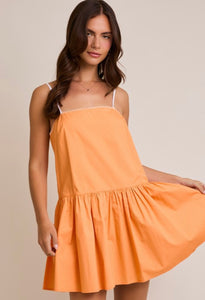 Orange Dress w/ White Straps Poplin Dress
