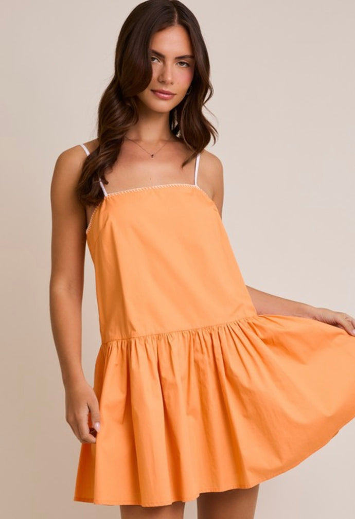 Orange Dress w/ White Straps Poplin Dress