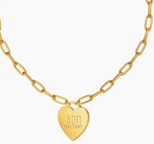 Alpha Omicron Pi Heart Necklace