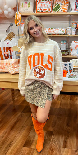 Queen of Sparkles Tennessee VOLS Vintage Beige Stripe Sweater
