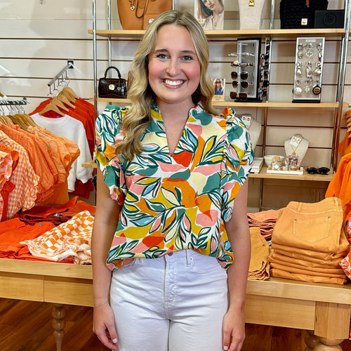 Green Mix Flutter Sleeve Top