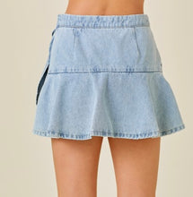 Load image into Gallery viewer, Denim Front Wrap Mini Skort w/ Ruffles