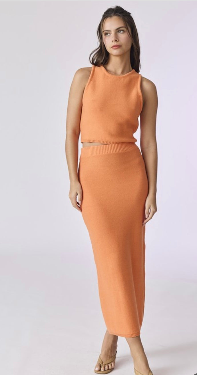 Orange Knit Crop Top and Matching Skirt Set