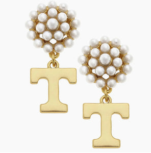 Power T Gold Pearl Cluster Earrings