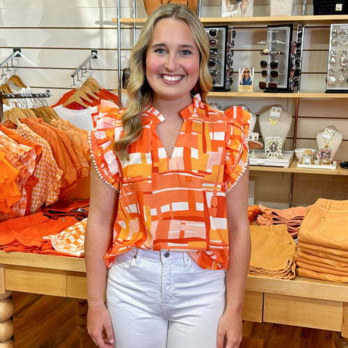 Orange Mix Flutter Sleeve Top