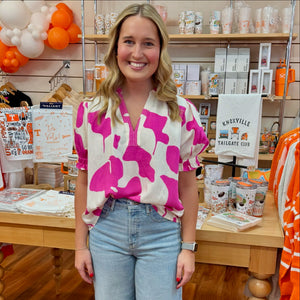 Pink and White Print Top