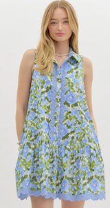 Blue and Green Floral Dress