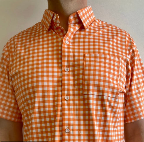 Men’s Short Sleeve Gingham Full Button Down Top