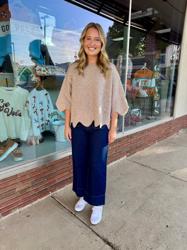 Taupe Scalloped Sweater