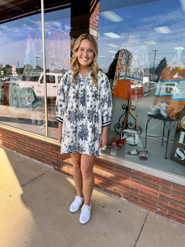 Blue Grey Floral Print Dress