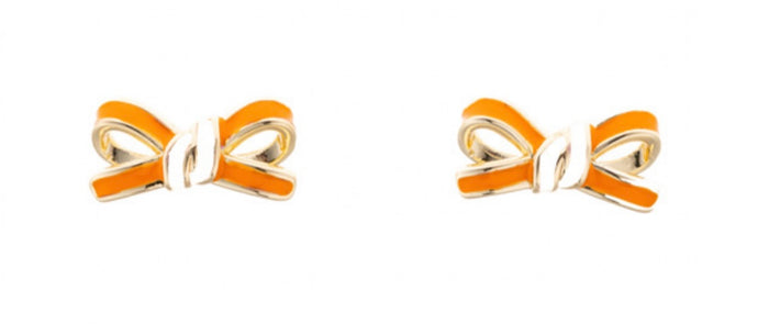Orange and White Bow Post Earrings