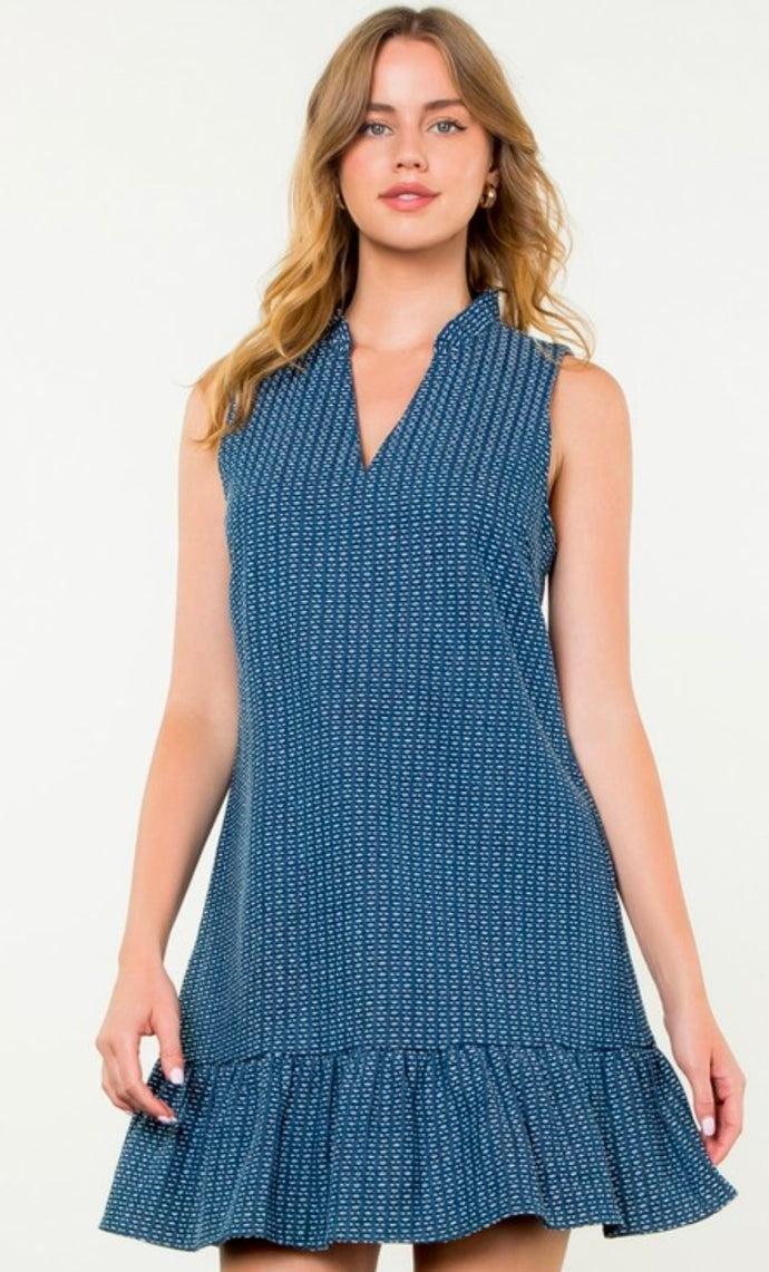 Blue Embroidered Sleeveless Dress