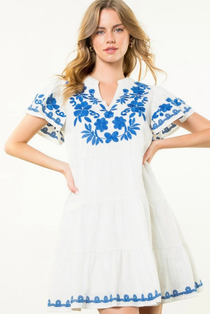 Tiered Embroidered Dress