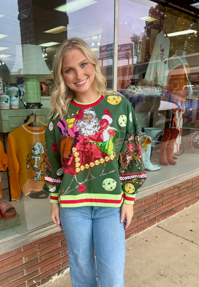 Dark Green Vintage Santa Queen of Sparkles