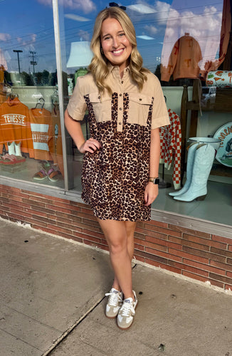 Taupe Leopard Collared Dress