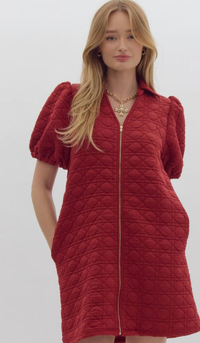 Crimson Textured Zip Dress