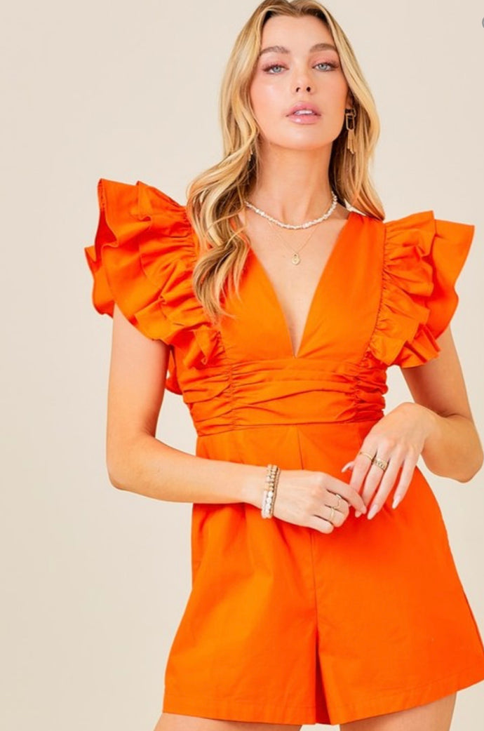 Sunkist V-Neck Romper w/ Ruffles