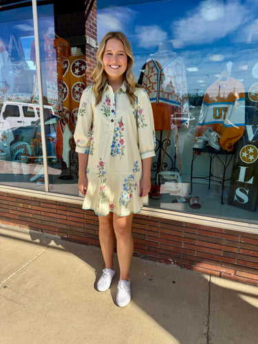 Cream Floral Dress w/ Collar