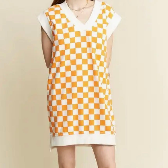 Oversized V-Neck Checker Dress
