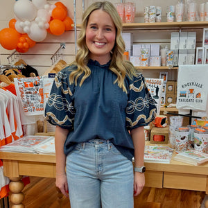 Ash Navy Puff Sleeve Top