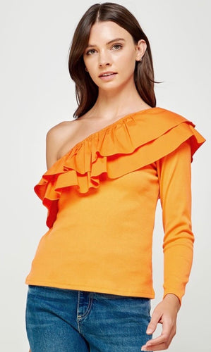 Orange Ruffle One Shoulder Top