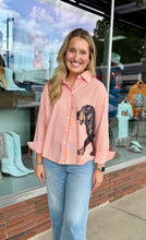 Load image into Gallery viewer, Smokey Sequin Wrap Around Stripe Button Down