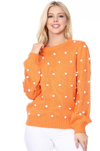 Orange White Pom Pom Sweater