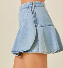 Load image into Gallery viewer, Denim Front Wrap Mini Skort w/ Ruffles