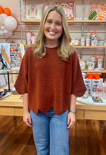 Rust Scalloped Sweater