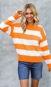 Orange and White Stripe Long Sleeve Sweater