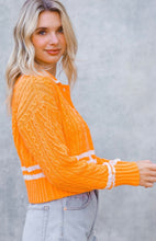 Load image into Gallery viewer, Orange Collar Button Down Cable Knit Cardigan