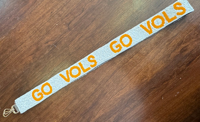 White GO VOLS Beaded Purse Strap