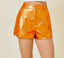 Load image into Gallery viewer, Orange/Silver Faux Leather Shorts w/ Star on Back