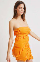 Load image into Gallery viewer, Orange Ruffle Detail Tube Dress