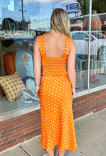 Load image into Gallery viewer, Orange Polka Dot Top and Midi Skirt Set