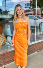 Load image into Gallery viewer, Orange Polka Dot Top and Midi Skirt Set