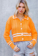 Load image into Gallery viewer, Orange Collar Button Down Cable Knit Cardigan