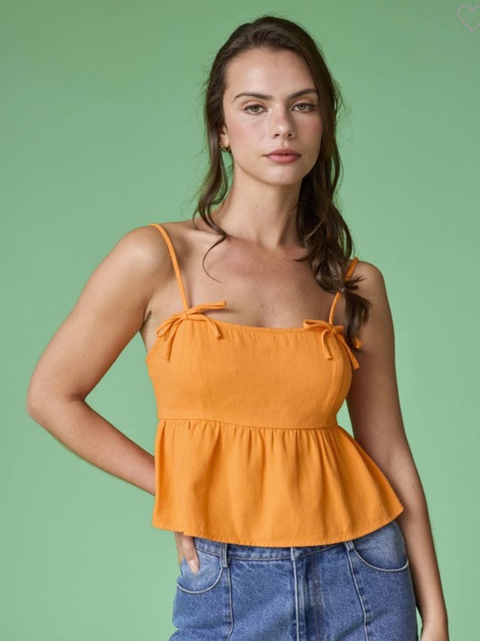 Orange Bow Detail Denim Top