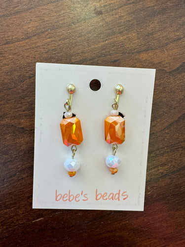 Clip On Orange Sparkle Earrings