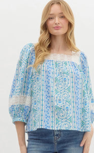 Light Blue Paisley Print Top