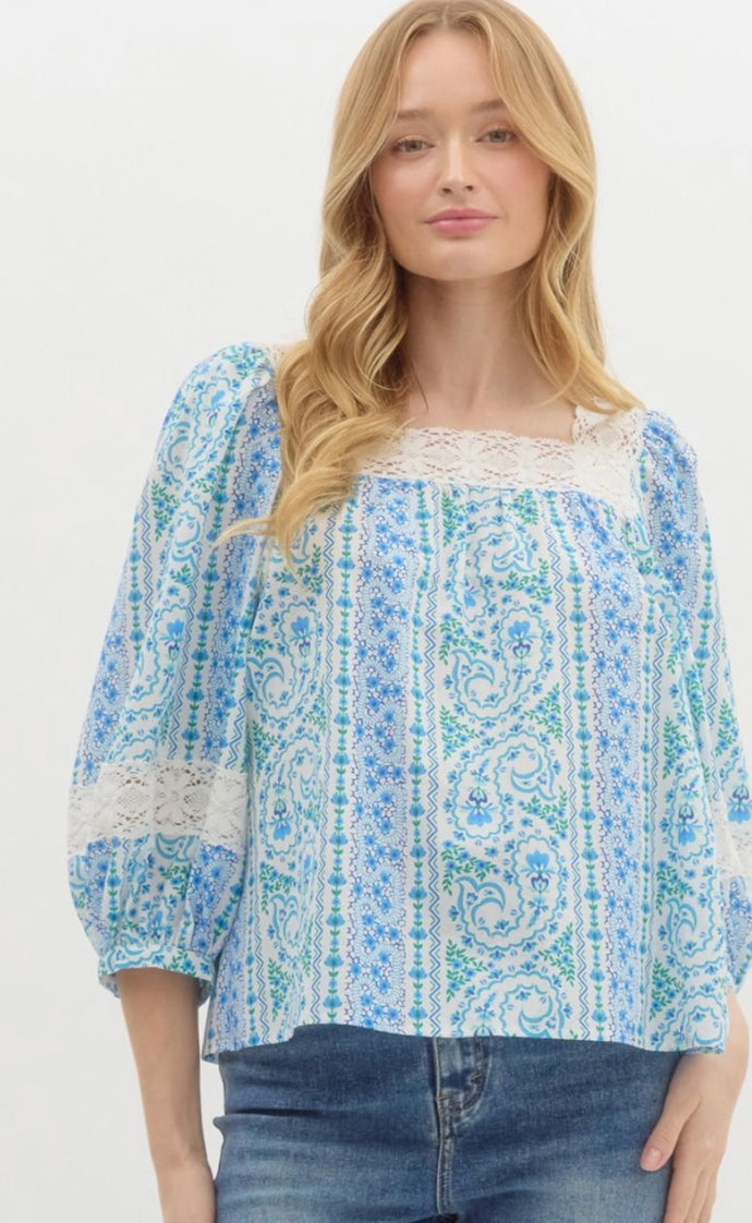 Light Blue Paisley Print Top