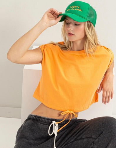 Orange Cropped Drawstring Top