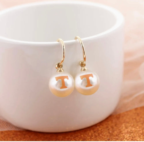 Power T Pearl Hoop Earrings