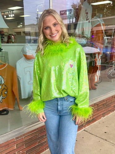 Queen of Sparkles Grinch Heart Sweater