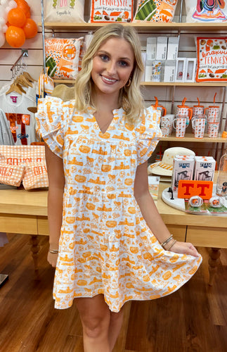 Tennessee Toile Flutter Sleeve Dress