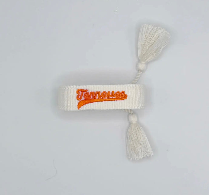 White Tennessee Script Tassel Bracelet