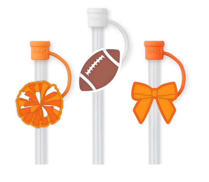 We’ve Got Spirit Bows Pom Pom Football 3 Pack Orange Straw w/ Toppers