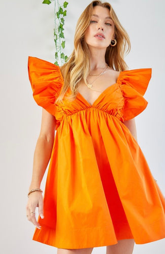 Sunkist Ruffle Detail Back Tie Poplin Dress